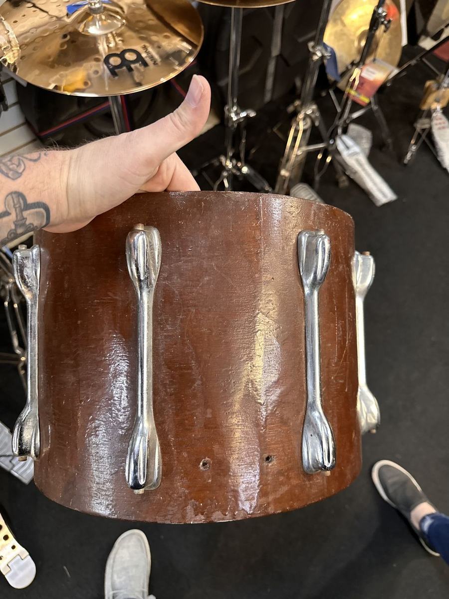 1980s Slingerland marching snare before restoration, dull finish and no hoops